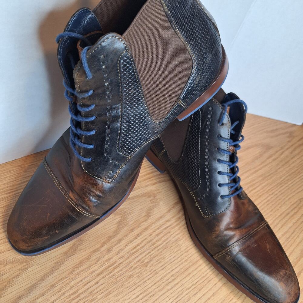 Stacy Adams Mens Boots 11M Brown Leather Blue Laces Cap Toe Dress Boot 21427-200